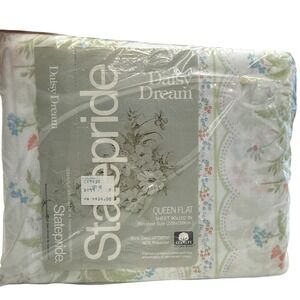 New Statepride Flat Sheet Queen White NEW Daisy Dream Floral Scalloped Vintage